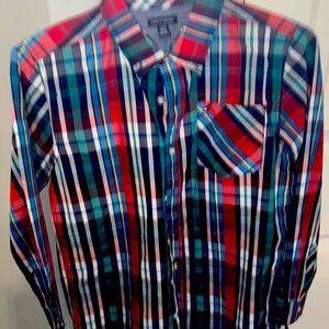 Tommy Hilfiger Red and Blue Casual Button Down Shirt